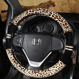 Winter Car Steering Wheel Cover - Plush Leopard Print