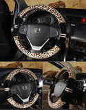 Winter Car Steering Wheel Cover - Plush Leopard Print
